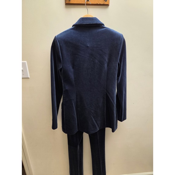 Joseph Ribkoff Navy Blue Velvet Pant Suit Blazer Trousers Set Womens Size 2 - Picture 4 of 5